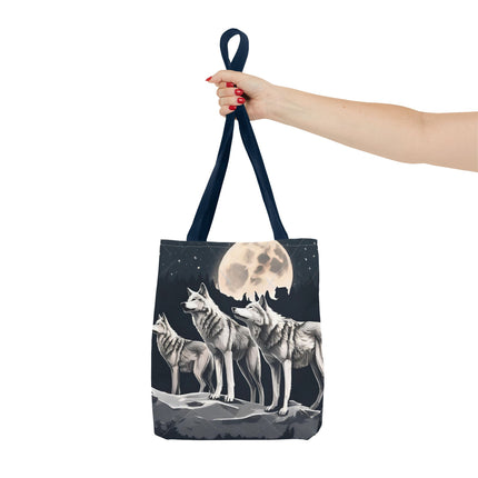 Moon Wolves Tote | Night Sky Mountain Wolf Pack Grocery Bag | Laptop & Book Carrier | Home Office Wooded Wild Dogs Travel Overnight Gift