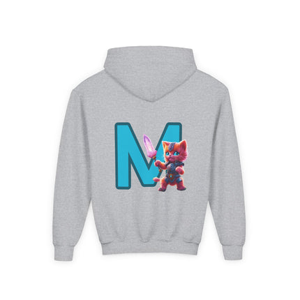 COSMIC WARRIOR KITTEN LETTER M - Personalizable Youth Hooded Sweatshirt