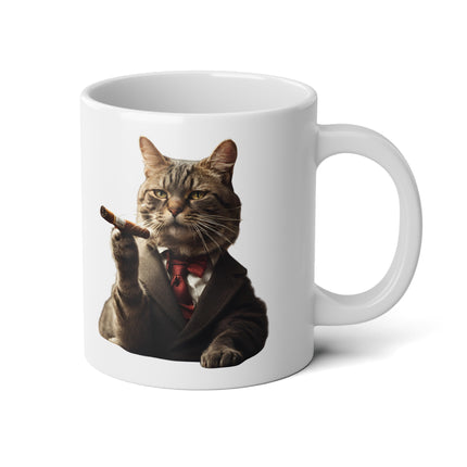 Cigar Smoking Cat Coffee Mug, CEO Boss Suit Kitty, Funny Office Cat Lovers Cup Gift, Company Drinking 20 oz. Mug