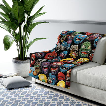 Retro Fleece Blanket | Vintage 80s Toys Madballs Inspired Sherpa Cover | Saturday Morning Cartoon 1980s Lover Couch Throw | Kids Warm Cover