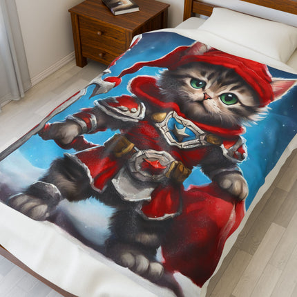 Christmas Blankets Kids Adults Blankets Velveteen Plush Blanket Cat Lovers Christmas Gift Santa Warrior Kitten Holiday Gift Cat Holiday Gift
