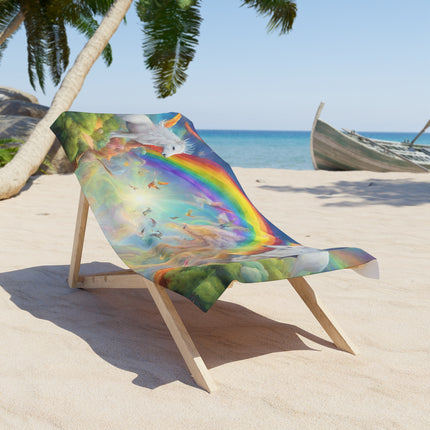 MAJESTIC RAINBOW SKY FANTASY Kids Beach Towel - Mystic Horses Girls Swimming Pool Blanket