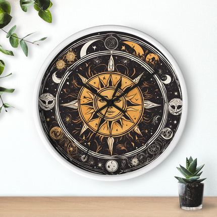 Sun and Moon Wall Art Clock | Celestial Solstice Astronomy Wiccan Hanging | Comet Constellations Home Office Solar System Pagan Decor Gift