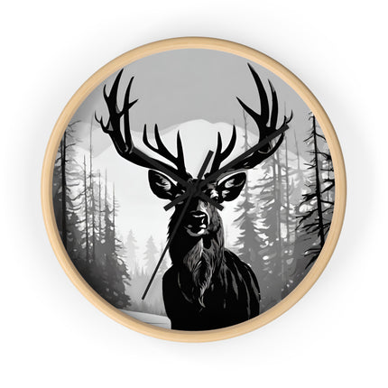 BIG BUCK HUNTER Wall Clock - Snowy Mountain Deer Hunting Decor