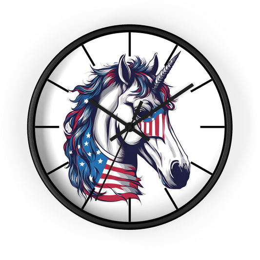 Patriotic Unicorn Clock | America Loving Patriot Horse Wall Hanging | United States American Freedom Election Voters Home Office Decor Gift