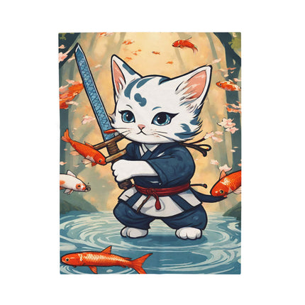 SAMURAI WARRIOR CAT Blanket - Floating Koi Sword Kitten Ninja Feline Couch Throw