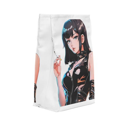Cigarette Smoking Anime Girl Lunch Bag, Black Tight Leather Outfit Sexy Cute Office Work Carrier, Japan Cartoon Secret Agent Style Meal Bag