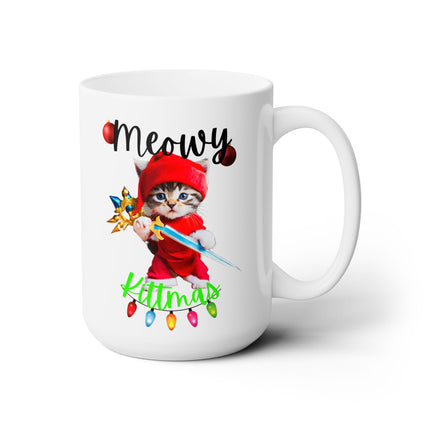 Kitten Christmas Mug, Cat Warrior Coffee Cup, Cute Cat Lover Holiday Season Ceramic Mug 15oz