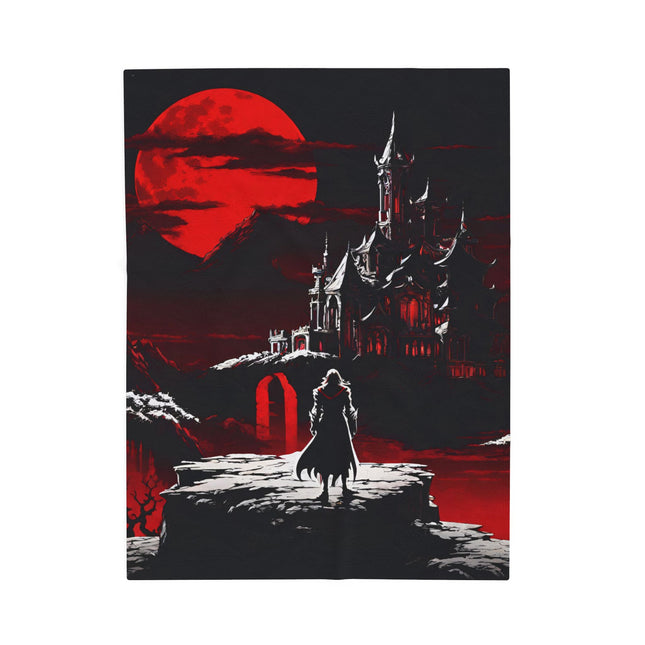 STANDING AT THE PRECIPICE OF EVIL Retro Vampire Castle Blanket - Vintage Video Game Inspired Throw