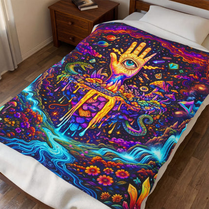 PSYCHEDELIC MIND'S EYE PALM Trippy Waterfalls Blanket