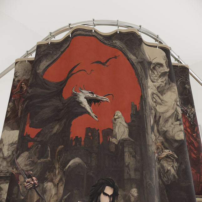 A FORTHCOMING PRELUDE OF THE BLOOD SKY Video Game Inspired Abstract Collage Shower Curtain