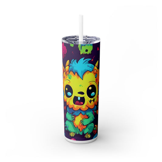 Kids Little Monster Skinny Tumbler | Colorful Funny Zombie Childs Insulated Cup | Furry Mutant Fun School Lunch Classroom Drink Traveler