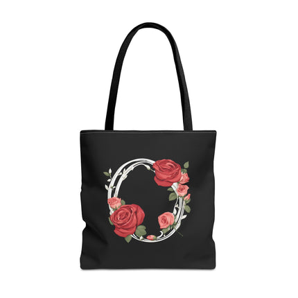 Custom Letter Personalized Tote | Rose Flowered Grocery Travel Bag | Floral Print Roses Office Laptop & Books or Exercise Overnight Carrier