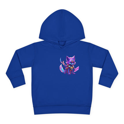 Neon Glowing Crystal Fox Toddler Girls Hoodie, Violet Blue Centaurian Cosmic Guardian Sweatshirt, Two Sided 2T 4T 5-6T Long Sleeve Hood
