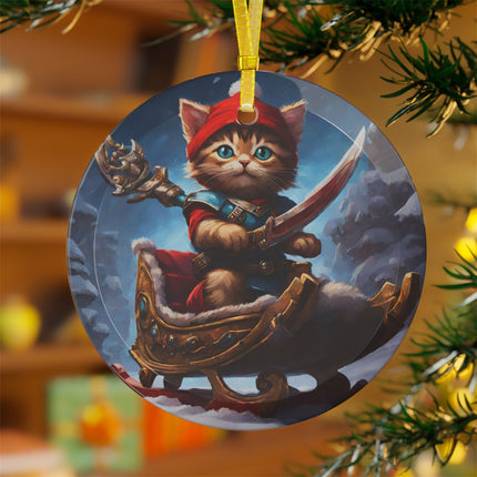 KITTEN SLEIGH WARRIOR Christmas Ornament