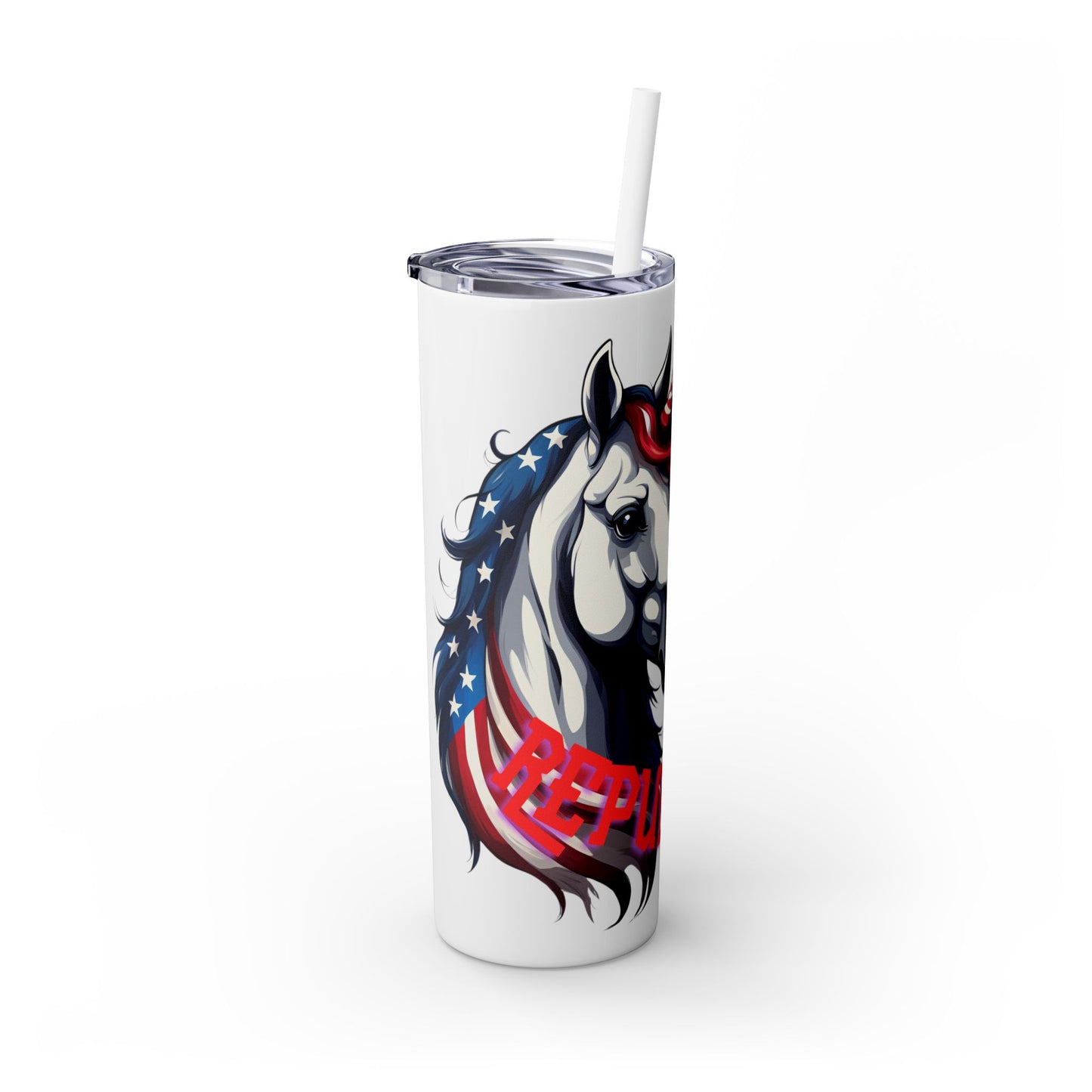 Patriotic American Unicorn Skinny Tumbler | United States Freedom Loving Horse Insulated Cup | US Flag Veteran Gift Patriot Drink Traveler