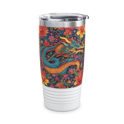 Dragon Tumbler | Japanese Flower Pattern Drink Companion | Floral Japan Insulated Travel Mug | Exercise Office College Road Trip Coffee Gift