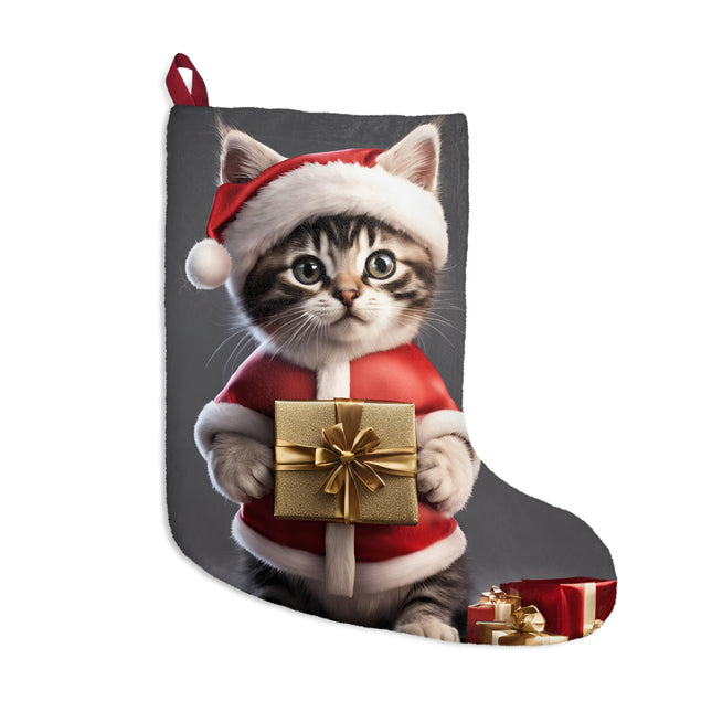 Custom Kitten Claus 2 Sided Holiday Stocking | Christmas Present Cat Lovers Decoration | Cute Feline Child/Adult Gift Fireplace Hanging