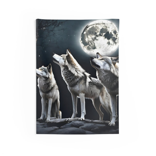 Moon Wolves Wall Decor | Night Sky Mountain Wolf Pack Tapestry | Starry Dark Full Lunar Gift | Wooded Wild Dogs Game & Bedroom Wall Hanging