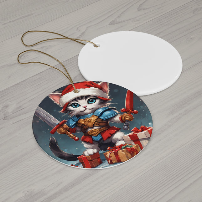 SWORD WIELDING KITTEN WARRIOR Christmas Ornament