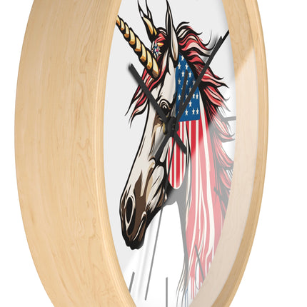 PATRIOTIC UNICORN Wall Clock - USA Freedom Fantasy Horse Decor