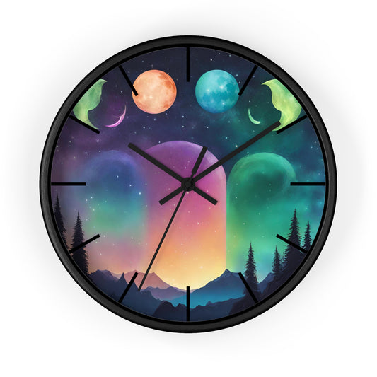 Moonlight Hills Wall Clock | Night Forest Astronomy Starlight Moons Constellations Office Decor Gift, Solar System Home Hanging Unique Art
