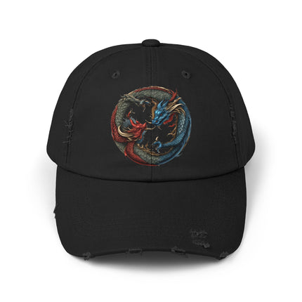 Double Dragon Yin Yang Hat, Red and Blue Dueling Serpents Ball Cap, Fighting Dragons Aura Balance Spring, Summer, Fishing Gift