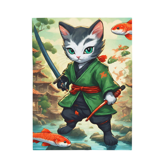 SAMURAI WARRIOR CAT Blanket - Japanese Koi Fish Kitten Ninja Cover