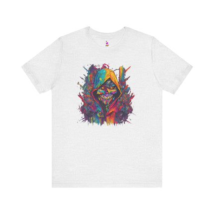 EVIL HOODED SKELETON Abstract Splash Graffiti T-Shirt - Cartoon Street Art Tee