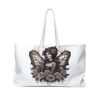 Gothic Western Rose Butterfly Saloon Girl Travel Bag, Tattooed Mystical Winged Bar Keep Fantasy Weekend Bag, Flowered Beauty Tote