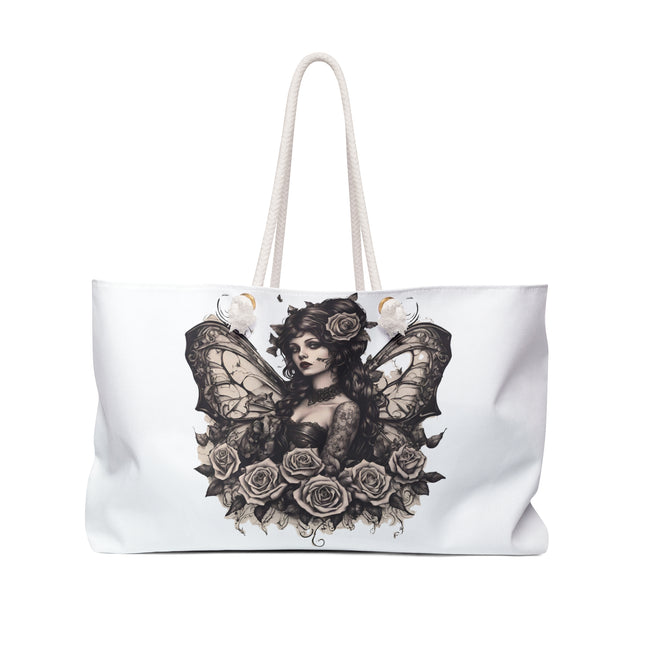 Gothic Western Rose Butterfly Saloon Girl Travel Bag, Tattooed Mystical Winged Bar Keep Fantasy Weekend Bag, Flowered Beauty Tote