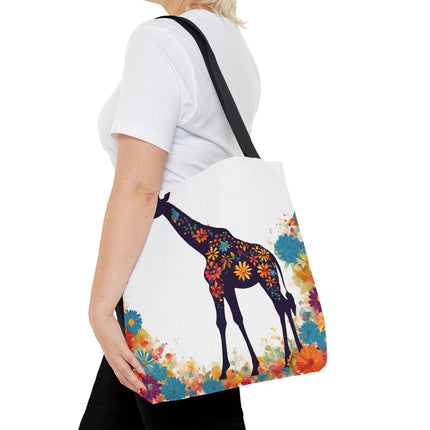 Giraffe Lovers Tote | Floral Safari Animal Grocery Bag | African Savanna Office Travel Carrier | Flower Collage Forest Cotton Traveler