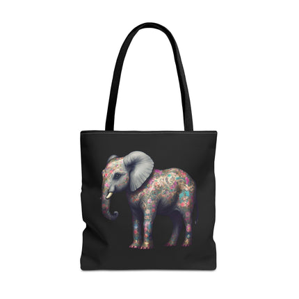 Elephant Gift Tote | Majestic Flower Pattern Grocery Bag | Animal Lovers Office Travel Carrier | Safari Kingdom Endangered Cotton Traveler