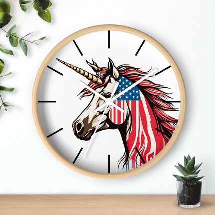 PATRIOTIC UNICORN Wall Clock - USA Freedom Fantasy Horse Decor
