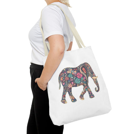 Flower Elephant Lovers Tote | Majestic Color Pattern Custom Grocery Bag | Animal Gift Office Laptop Travel | Wild Safari Business Traveler