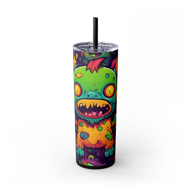 Kids Little Monster Skinny Tumbler | Colorful Funny Zombie Childs Insulated Cup | Furry Mutant Fun School Lunch Classroom Drink Traveler