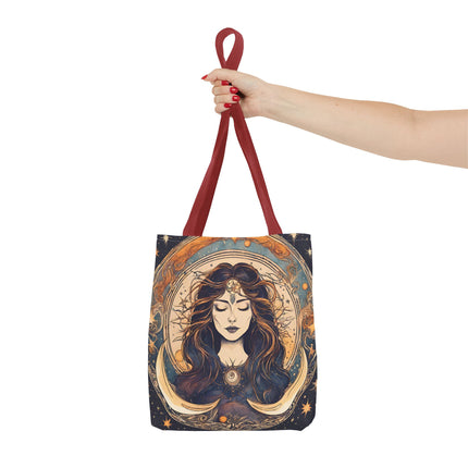 Sun & Moon Goddess Tote | Lunar Stars and Space Astronomy Grocery Bag | Wiccan Dreams Office Laptop Book Carrier | Solar System Travel Gift