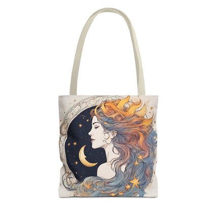 Moon Goddess Tote | Lunar Stars & Space Astronomy Grocery Bag | Laptop Book Carrier | Home Office Solar System Travel Overnight Gift