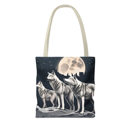 Moon Wolves Tote | Night Sky Mountain Wolf Pack Grocery Bag | Laptop & Book Carrier | Home Office Wooded Wild Dogs Travel Overnight Gift