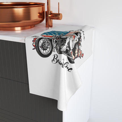 4th of July Cookout American Flag BBQ Hand Towel, Independence Day America the Beautiful Towel, Biker Girl Motorcycle Hand Accessory