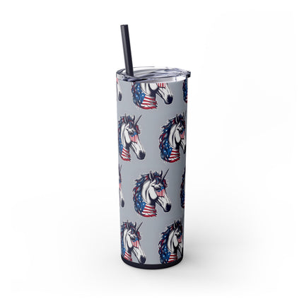 PATRIOTIC AMERICAN UNICORN Skinny Tumbler - United States Freedom Travel Cup