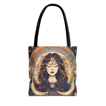 Sun & Moon Goddess Tote | Lunar Stars and Space Astronomy Grocery Bag | Wiccan Dreams Office Laptop Book Carrier | Solar System Travel Gift