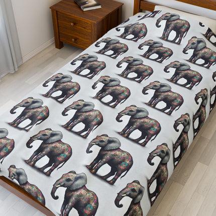 Elephant Blanket Gift | Flower Pattern Animal Lover Warm Fleece Throw | Majestic Jungle Safari Kingdom Bed or Couch Cover Sheet