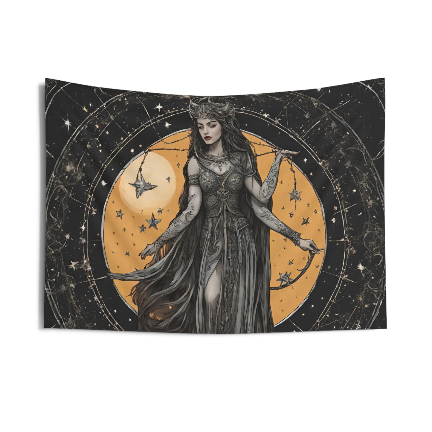 Star Dark Goddess Wall Decor | Lunar Time Keeper, Space Astronomy Tapestry Gift | Astrology Woman Night Sky Psychic & Tarot Room Hanging