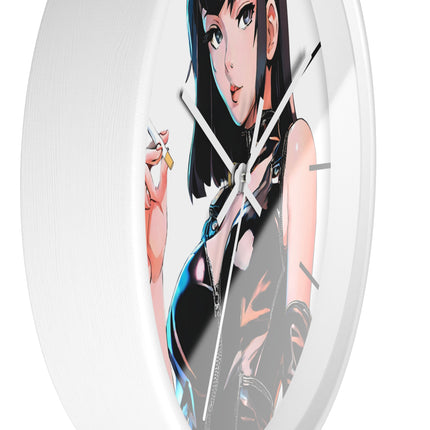 LEATHER CLAD SMOKER Wall Clock - Retro Spy Cartoon Pin-Up Decor