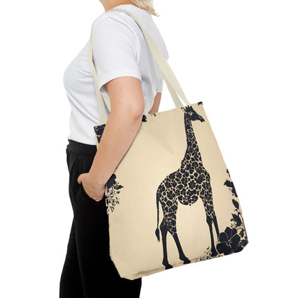 Giraffe Lovers Tote | Floral Safari Animal Grocery Bag | African Savanna Office Travel Carrier | Grassland Wood Forest Cotton Traveler