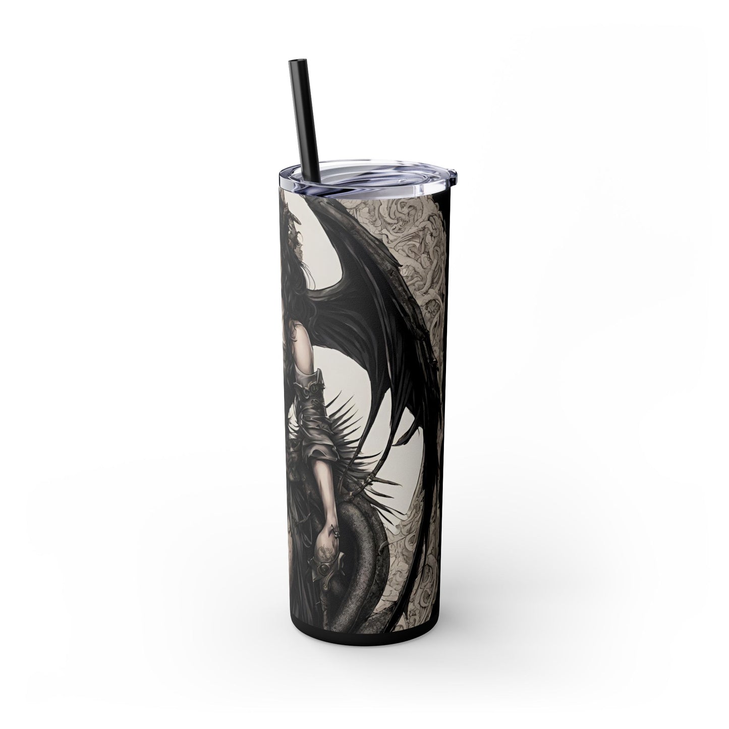 Gothic Medieval Dragon Tumbler, Beautiful Woman Morphing Drinking Traveler, Dark Fantasy Liquid Cup