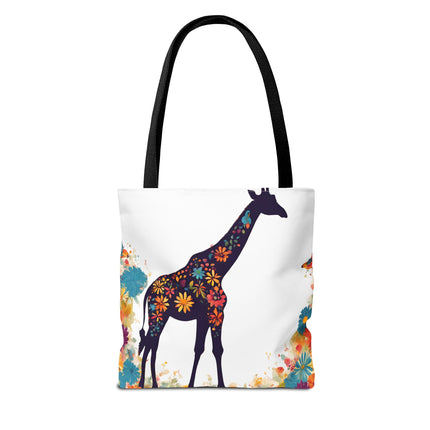 Giraffe Lovers Tote | Floral Safari Animal Grocery Bag | African Savanna Office Travel Carrier | Flower Collage Forest Cotton Traveler