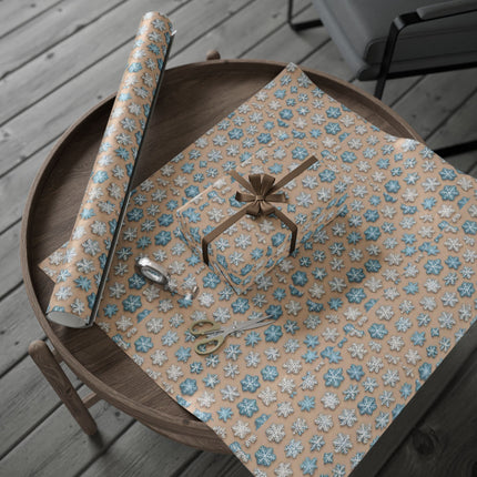 Christmas Wrapping Paper Snowflake Blue White Beige Gift Wrap Holiday Gift Wrap Roll
