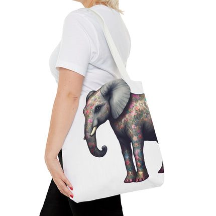 Elephant Gift Tote | Majestic Flower Pattern Grocery Bag | Animal Lovers Office Travel Carrier | Jungle Kingdom Endangered Cotton Traveler
